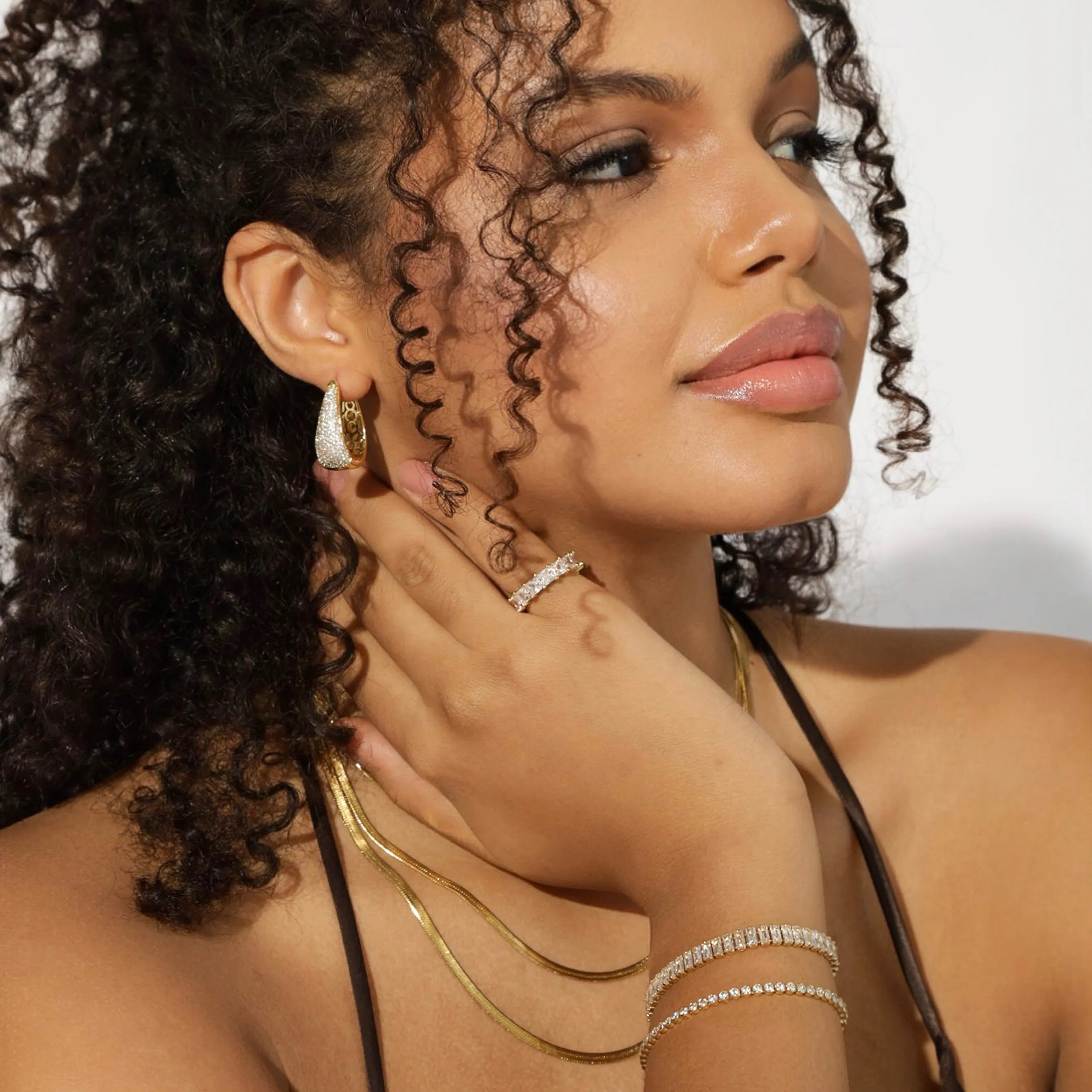 LUXURIOUS DROP STUDDED HOOPS | 18K Gold Plated