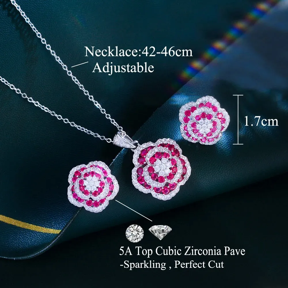 Luxurious Elegant Floral Design Necklace And Earrings Set