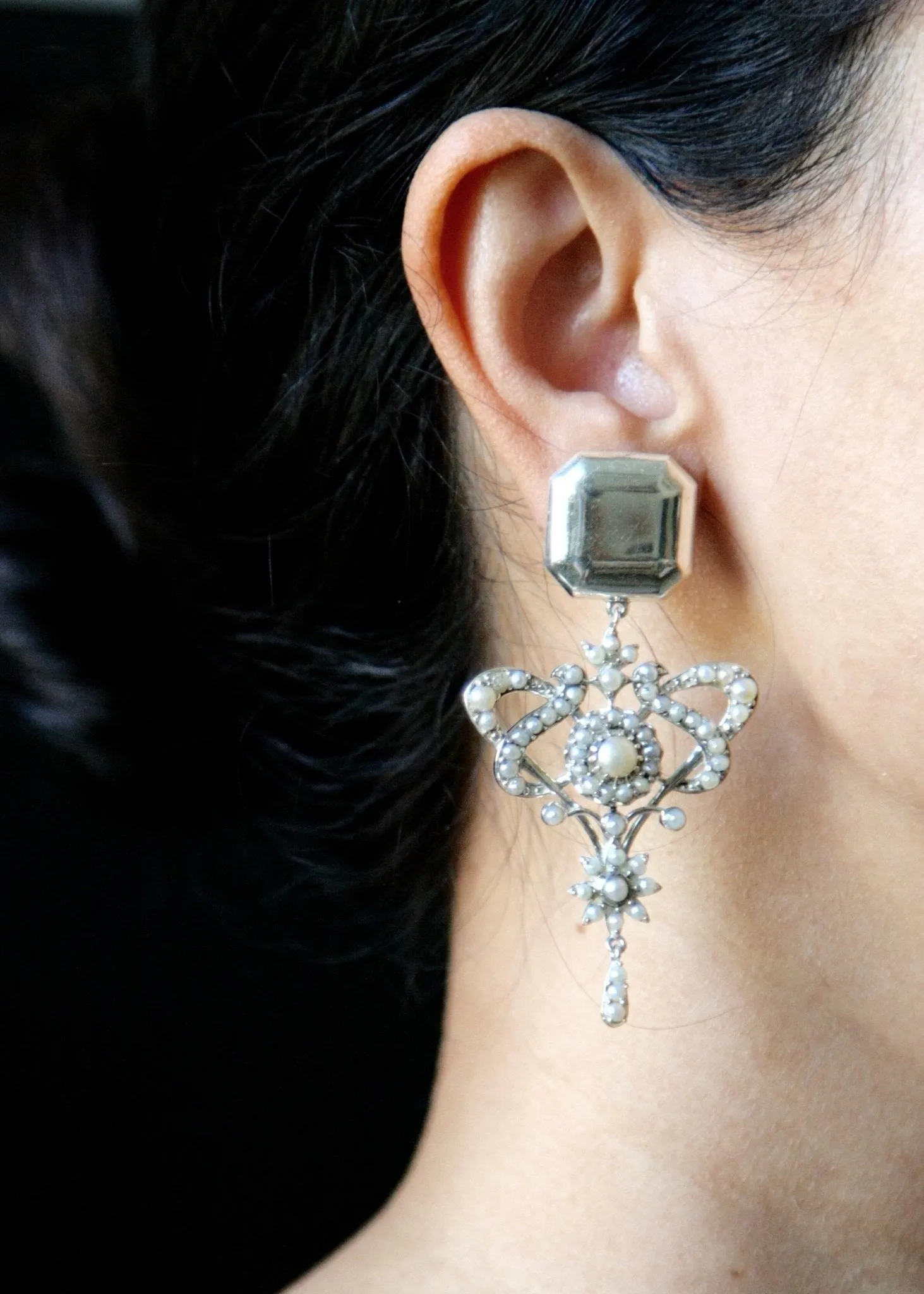 Luxurious, opulent, pearl encrusted statement earrings