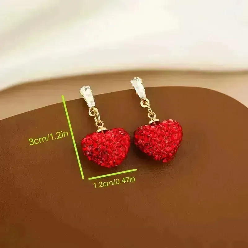 Luxurious Red Heart Dangle Earrings