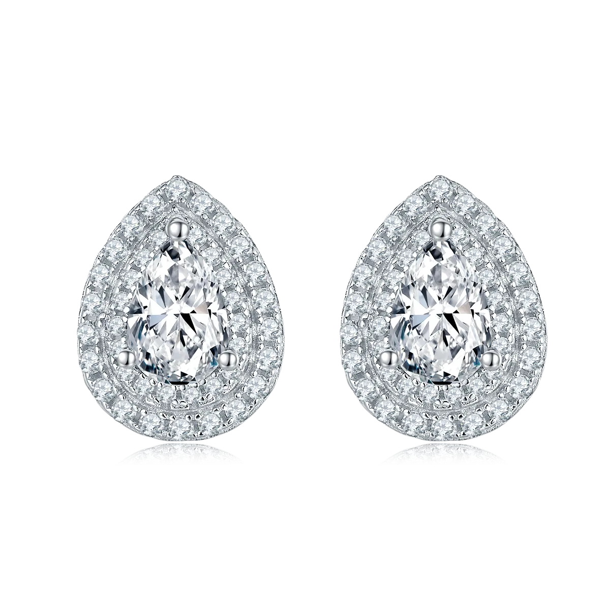 Luxurious Soleste Halo 0.5 Carat Pear Drop Moissanite Studs Earrings