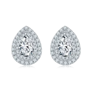 Luxurious Soleste Halo 0.5 Carat Pear Drop Moissanite Studs Earrings
