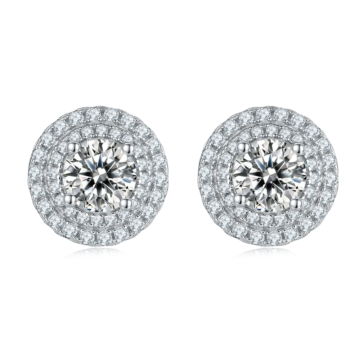 Luxurious Soleste Halo 0.5 Carat Round Cut Moissanite Studs Earrings