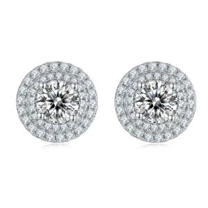Luxurious Soleste Halo 0.5 Carat Round Cut Moissanite Studs Earrings