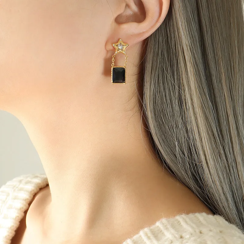 Luxurious Titan Gold-Plated Square Stud Earrings with Geometric Design