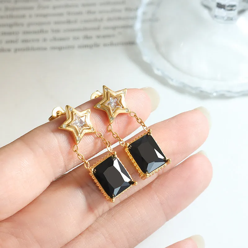 Luxurious Titan Gold-Plated Square Stud Earrings with Geometric Design