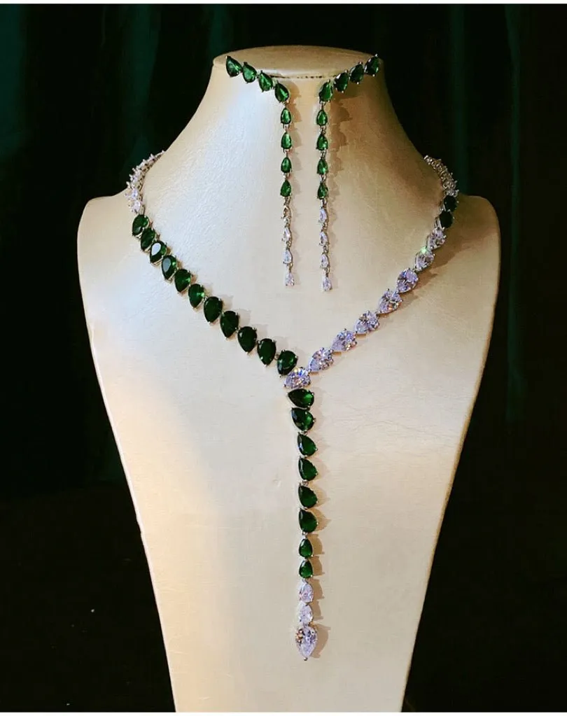 Luxurious Zircon-Encrusted Y-Shaped Necklace and Earrings Jewelry Set
