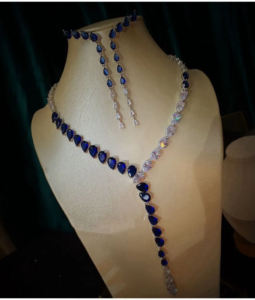 Luxurious Zircon-Encrusted Y-Shaped Necklace and Earrings Jewelry Set