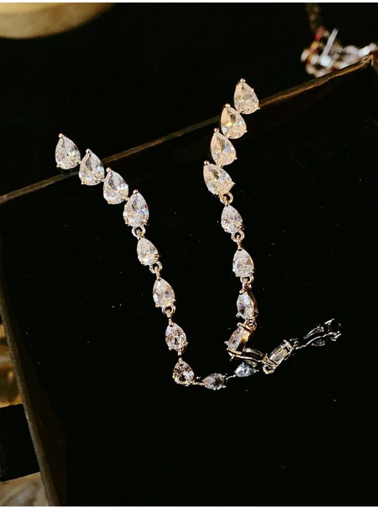 Luxurious Zircon-Encrusted Y-Shaped Necklace and Earrings Jewelry Set
