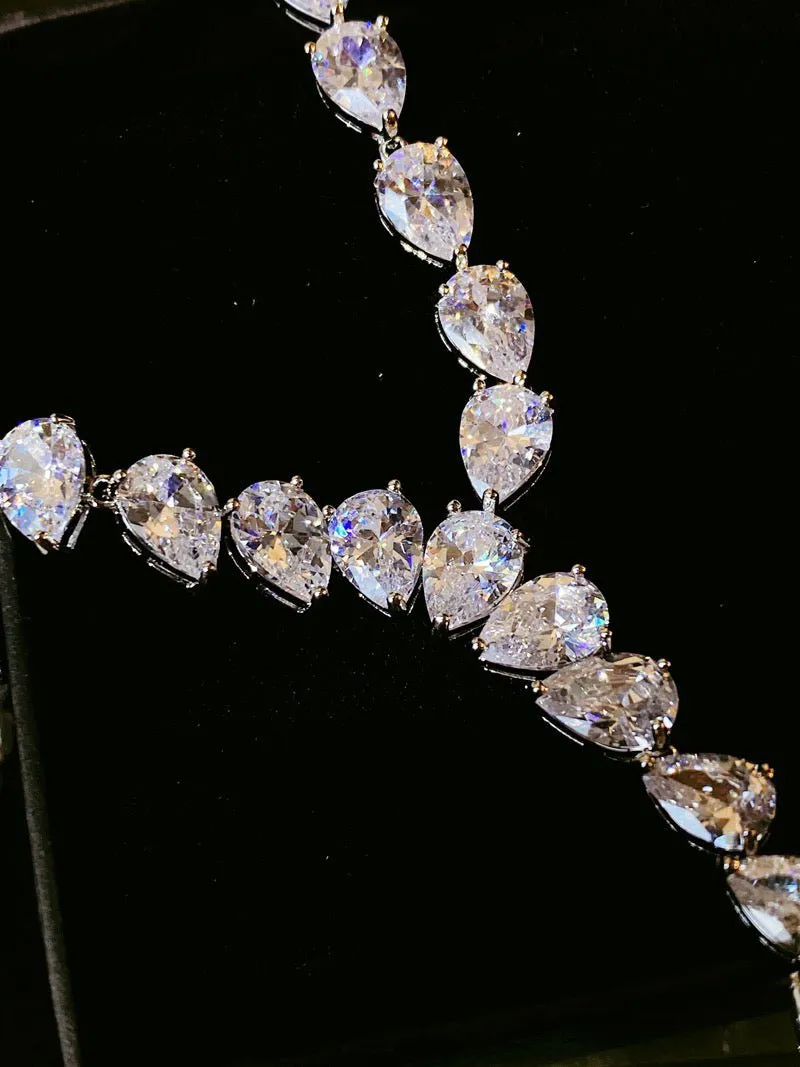 Luxurious Zircon-Encrusted Y-Shaped Necklace and Earrings Jewelry Set