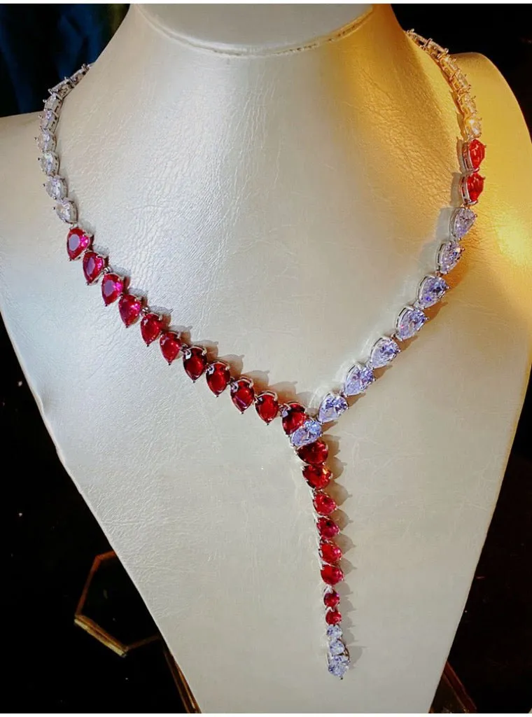 Luxurious Zircon-Encrusted Y-Shaped Necklace and Earrings Jewelry Set