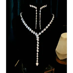 Luxurious Zircon-Encrusted Y-Shaped Necklace and Earrings Jewelry Set