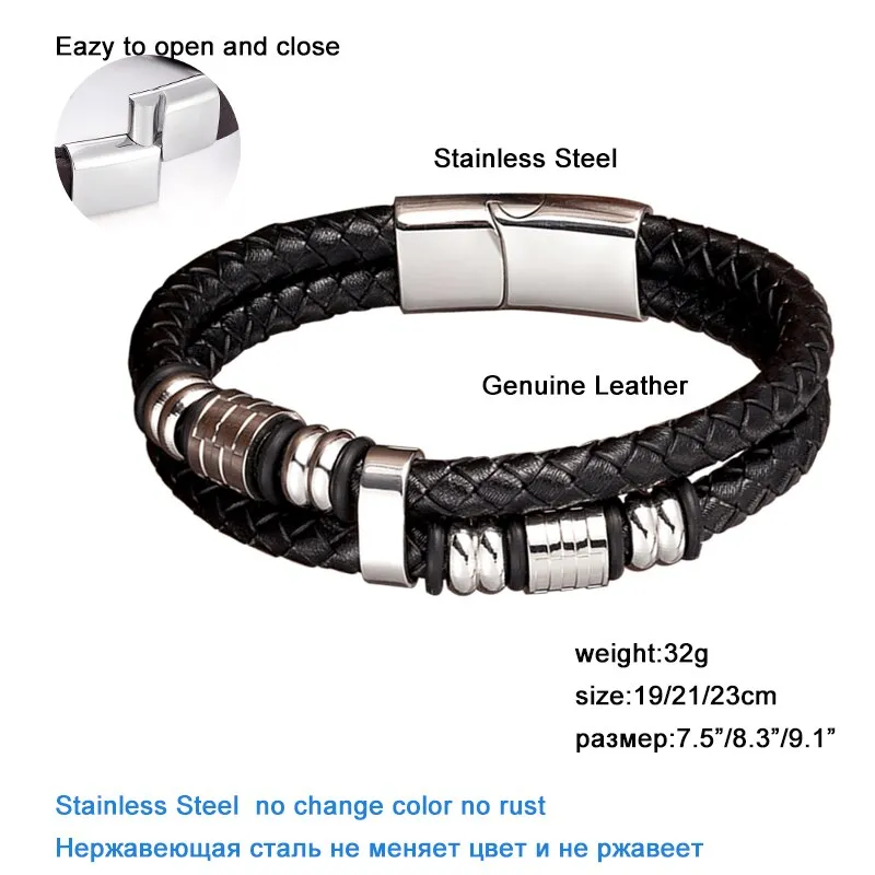 Luxury Accessories Bracelet Men's Fashion Black Genuine Leather Bracelets