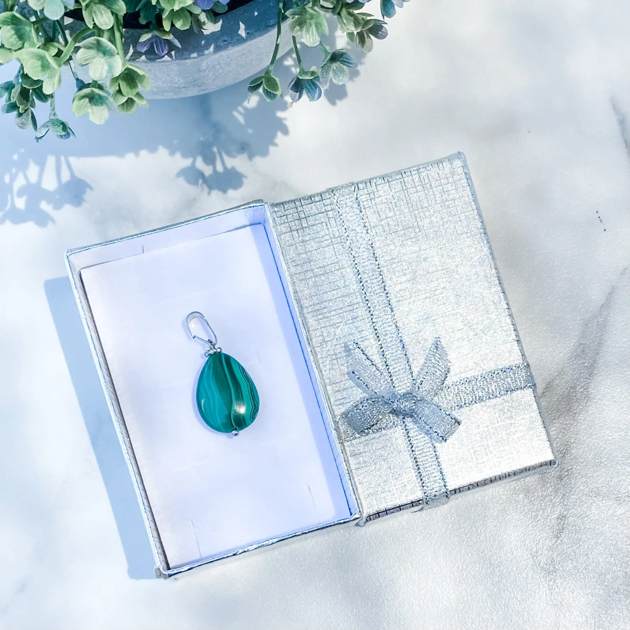 Malachite Tear Drop Shaped Pendant or Necklace