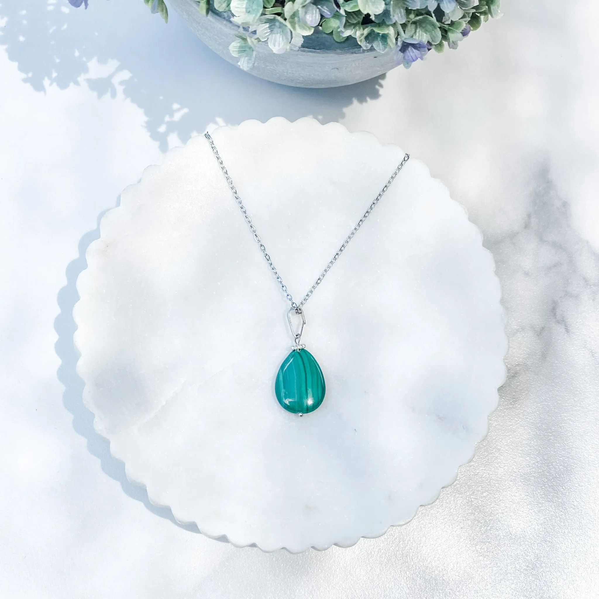 Malachite Tear Drop Shaped Pendant or Necklace