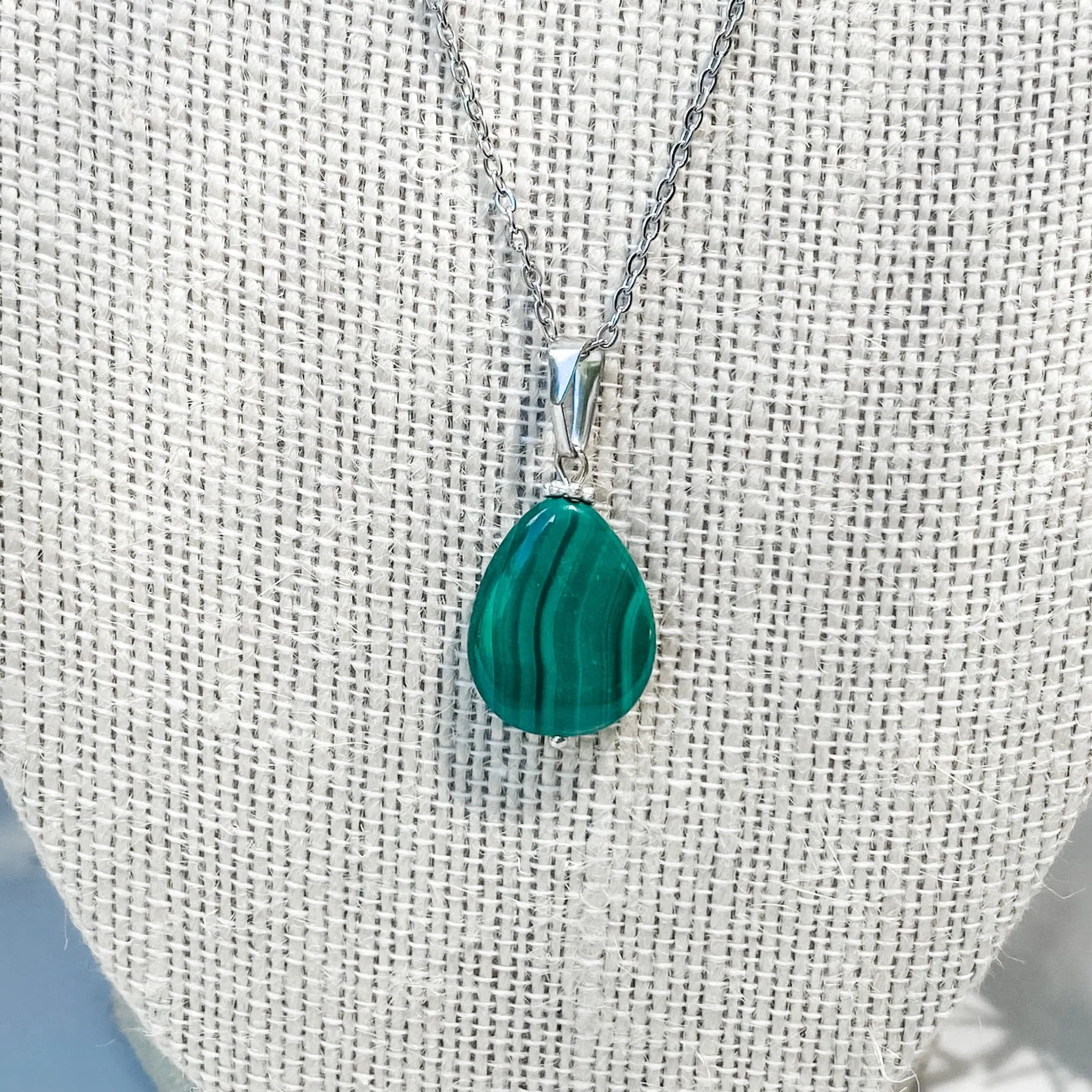 Malachite Tear Drop Shaped Pendant or Necklace