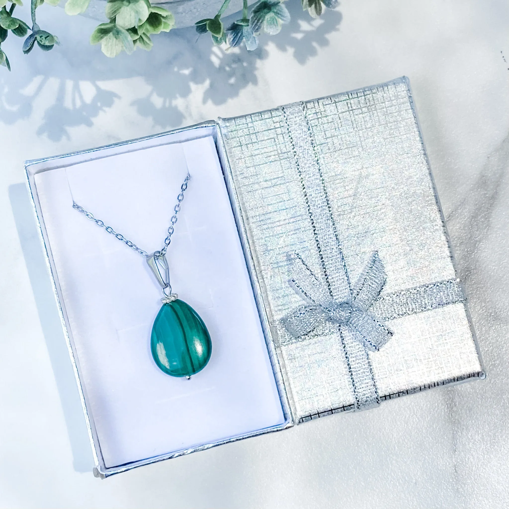 Malachite Tear Drop Shaped Pendant or Necklace