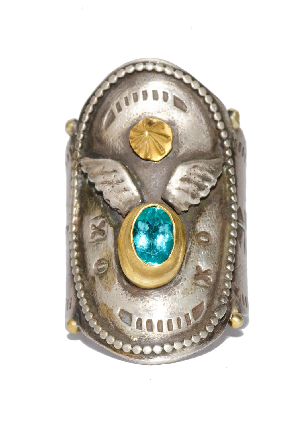 Melinda Risk Sterling Silver Winged Apatite Saddle Ring