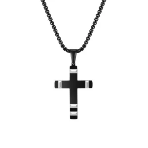 Mens Black Cross Necklaces,Waterproof Stainless Steel Bold Metal Cross Christ Faith Prayer Pendant