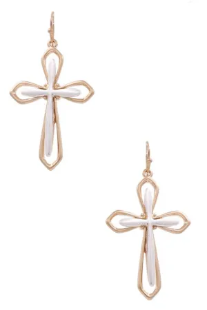 Metal Cross Cut Out Drop Earrings