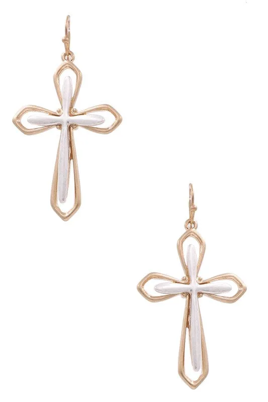Metal Cross Cut Out Drop Earrings