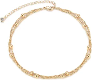 MEVECCO Anklet for Women Gold Chain 14K Gold Plated Dainty Boho Beach Summer Simple Foot Jewelry Ankle Bracelet