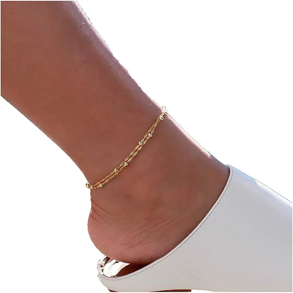 MEVECCO Anklet for Women Gold Chain 14K Gold Plated Dainty Boho Beach Summer Simple Foot Jewelry Ankle Bracelet