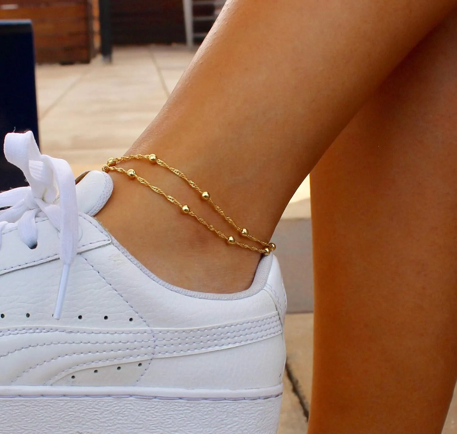 MEVECCO Anklet for Women Gold Chain 14K Gold Plated Dainty Boho Beach Summer Simple Foot Jewelry Ankle Bracelet