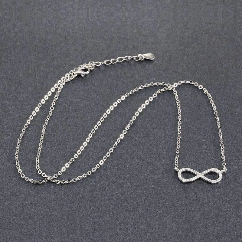 Micro Pavé Mini Eternity Symbol Sterling Silver 18 Inch Necklace For Woman