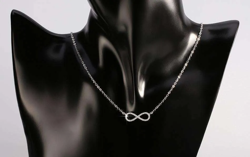 Micro Pavé Mini Eternity Symbol Sterling Silver 18 Inch Necklace For Woman