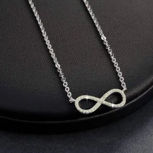 Micro Pavé Mini Eternity Symbol Sterling Silver 18 Inch Necklace For Woman