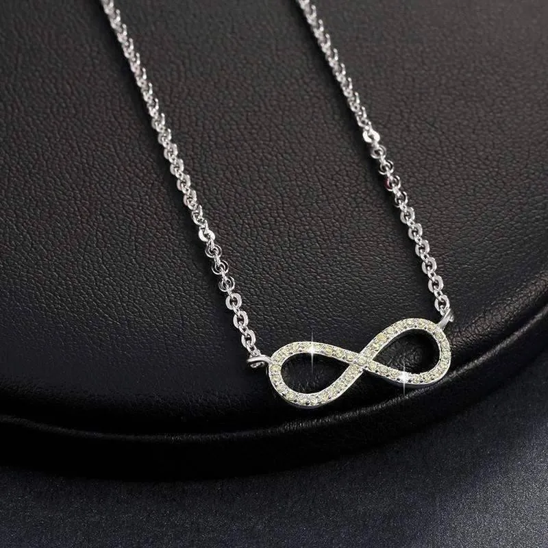 Micro Pavé Mini Eternity Symbol Sterling Silver 18 Inch Necklace For Woman