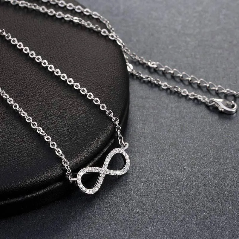 Micro Pavé Mini Eternity Symbol Sterling Silver 18 Inch Necklace For Woman