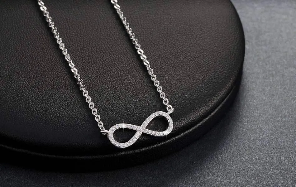 Micro Pavé Mini Eternity Symbol Sterling Silver 18 Inch Necklace For Woman