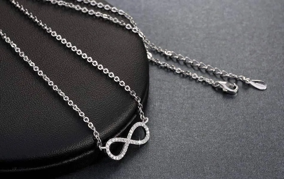 Micro Pavé Mini Eternity Symbol Sterling Silver 18 Inch Necklace For Woman
