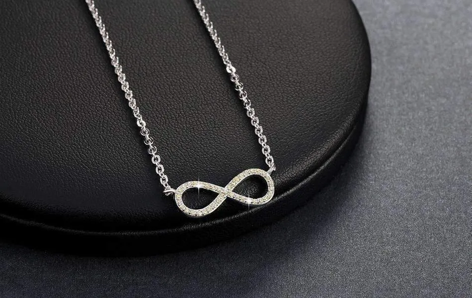 Micro Pavé Mini Eternity Symbol Sterling Silver 18 Inch Necklace For Woman