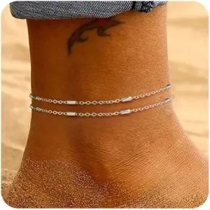 MIDEEO Gold/Silver Ankle Bracelets for Women,14K Gold Anklets for Women Waterproof Cuban Link Heart Beads Herringbone Rhinestone Anklets Set Layered Anklet Bracelets for Women Gold Jewelry Gift