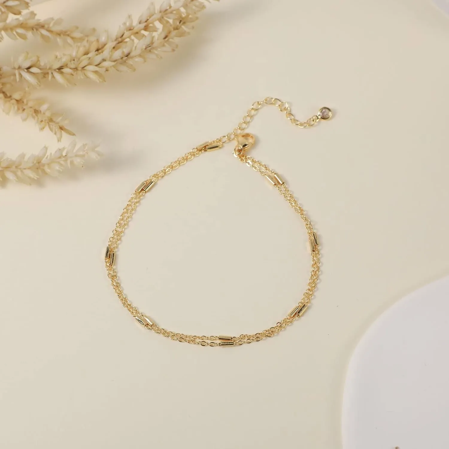 MIDEEO Gold/Silver Ankle Bracelets for Women,14K Gold Anklets for Women Waterproof Cuban Link Heart Beads Herringbone Rhinestone Anklets Set Layered Anklet Bracelets for Women Gold Jewelry Gift