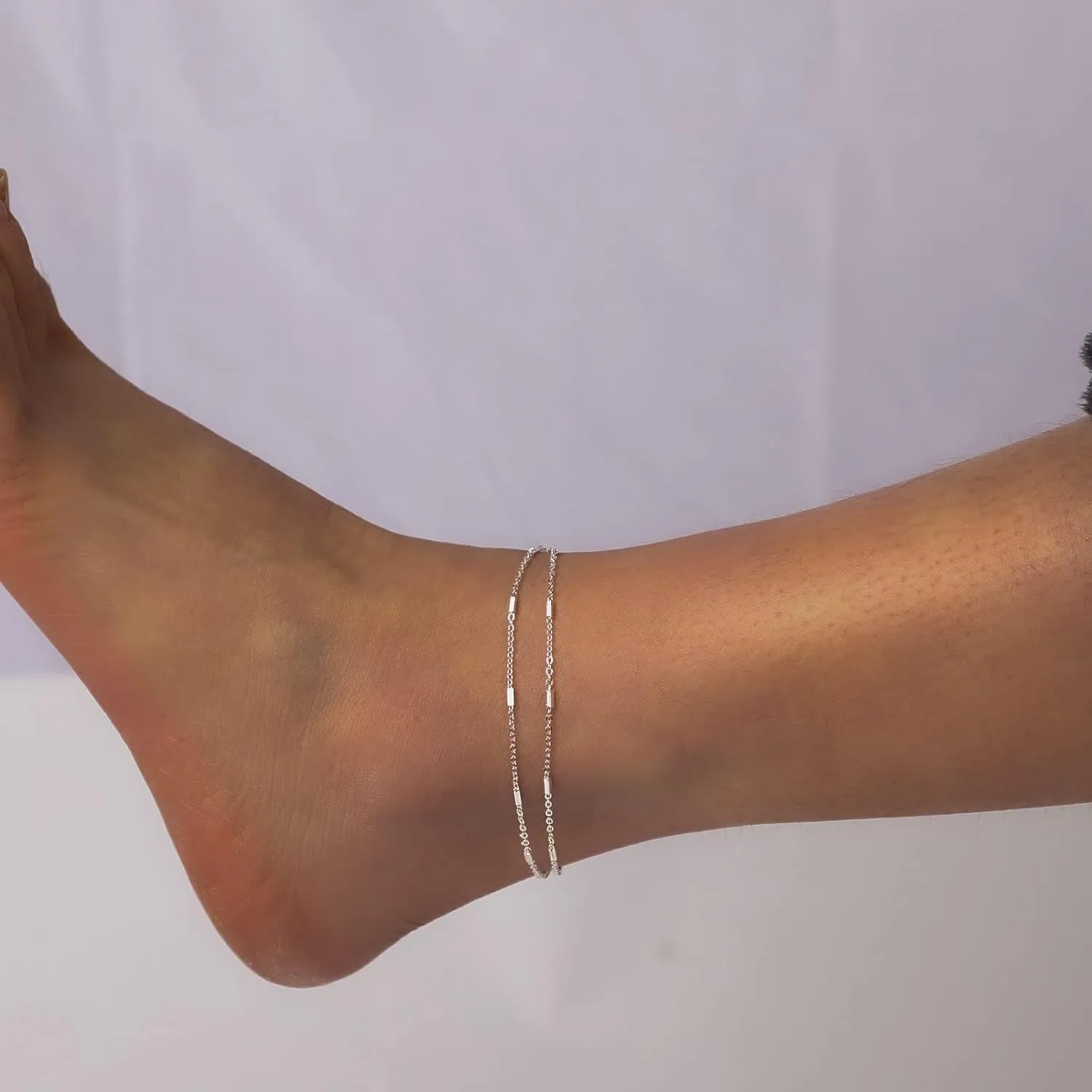 MIDEEO Gold/Silver Ankle Bracelets for Women,14K Gold Anklets for Women Waterproof Cuban Link Heart Beads Herringbone Rhinestone Anklets Set Layered Anklet Bracelets for Women Gold Jewelry Gift