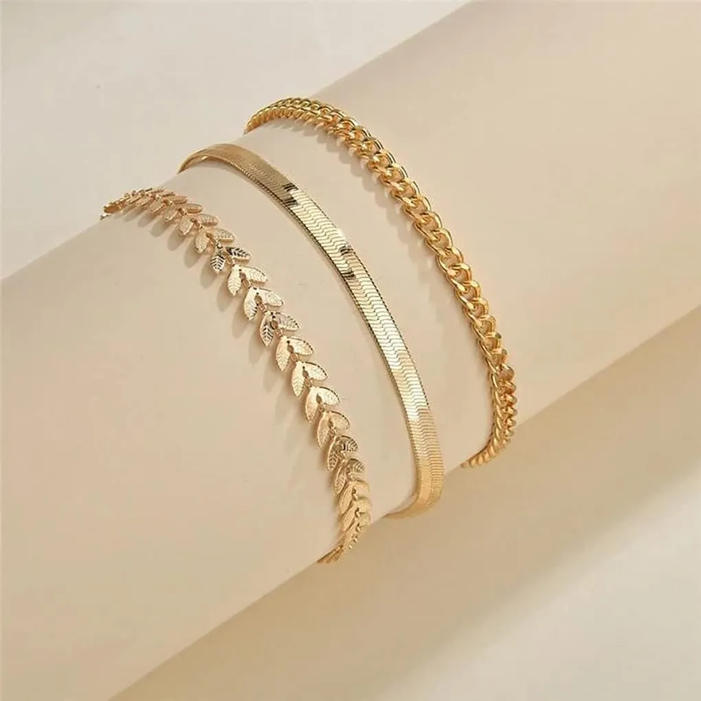 MIDEEO Gold/Silver Ankle Bracelets for Women,14K Gold Anklets for Women Waterproof Cuban Link Heart Beads Herringbone Rhinestone Anklets Set Layered Anklet Bracelets for Women Gold Jewelry Gift