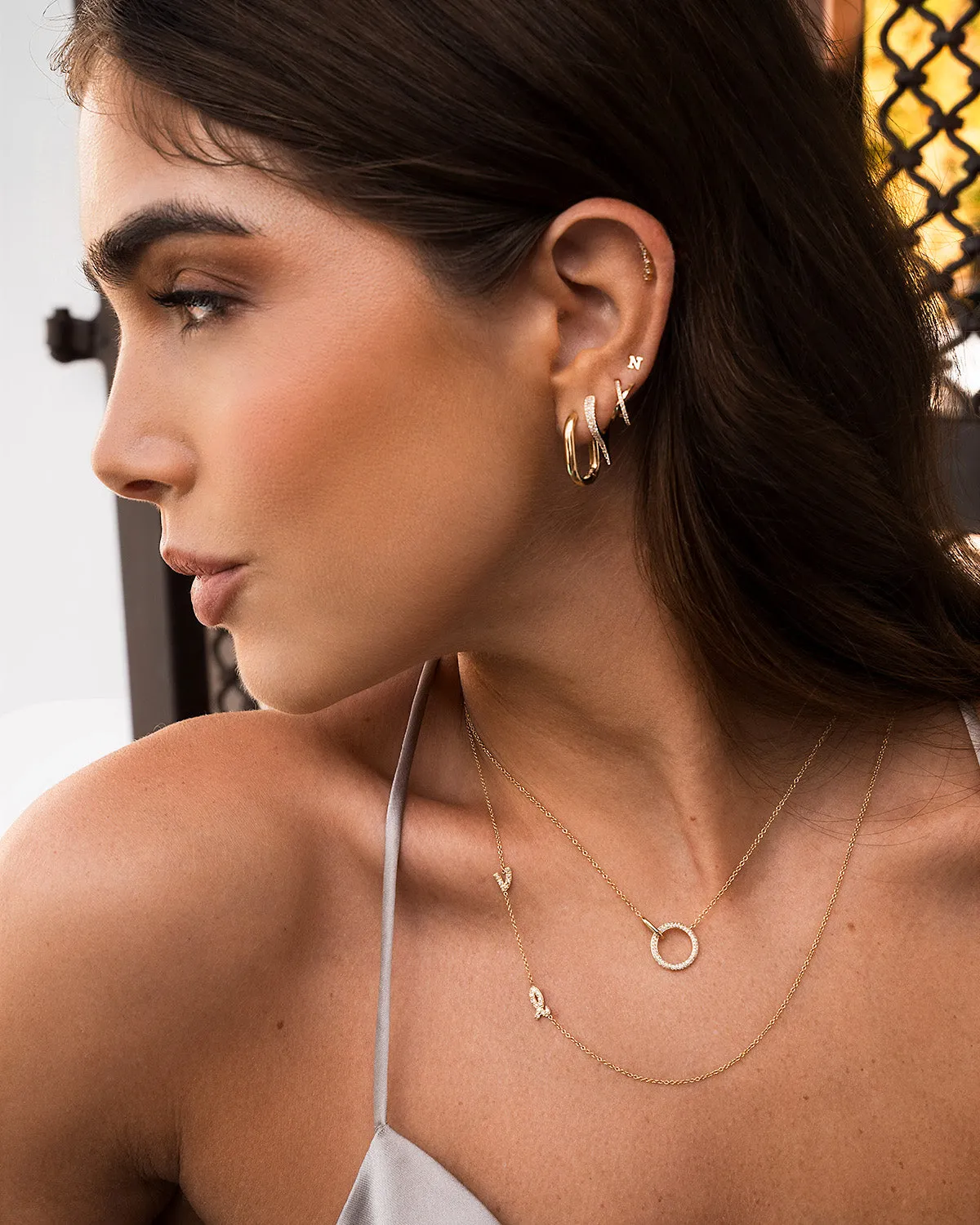 Mini Diamond Asymmetrical Script Initial Necklace
