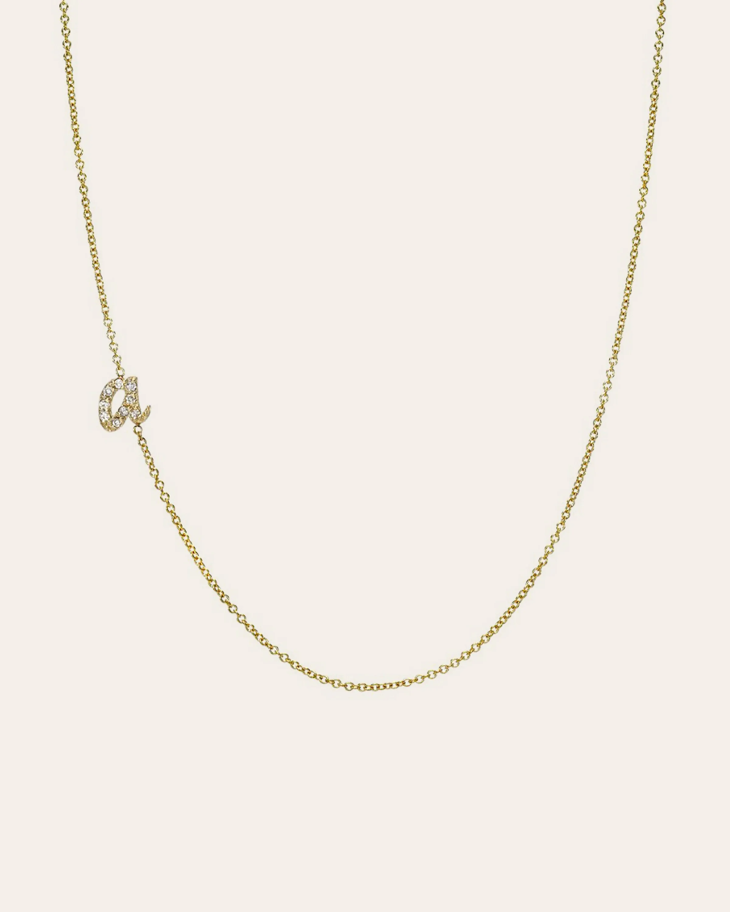 Mini Diamond Asymmetrical Script Initial Necklace