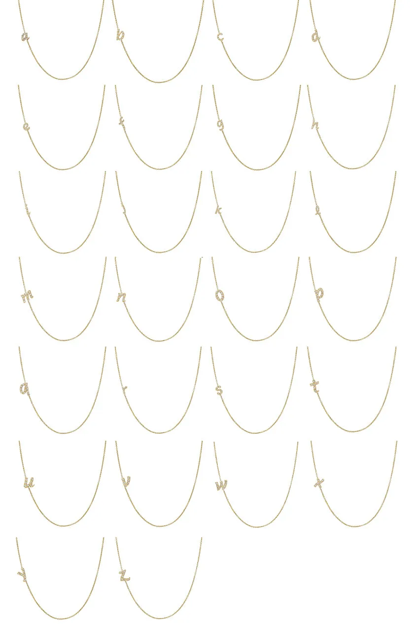Mini Diamond Asymmetrical Script Initial Necklace