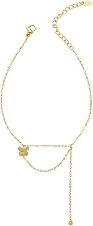 Minimalist Butterfly Anklet for Women Stainless Steel Tiny Butterflies Animal Dangle Drop Tassel Chain Link Anklet Bracelet Adjustable Stackable Foot Chains Jewelry