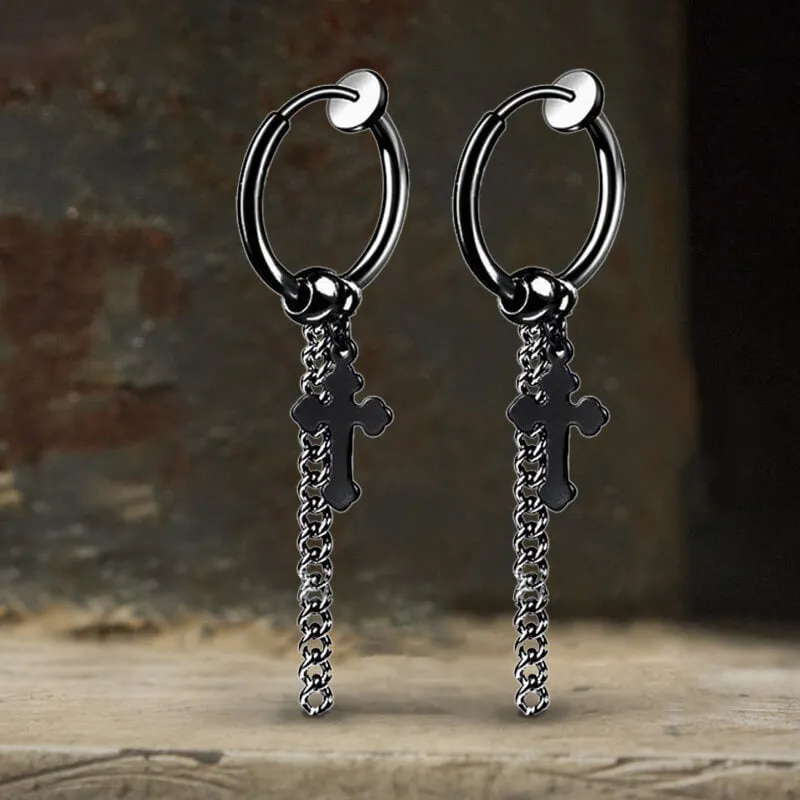 Minimalist Cross Chain Stainless Steel Hoop Earrings