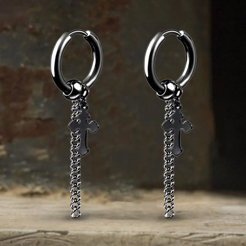 Minimalist Cross Chain Stainless Steel Hoop Earrings