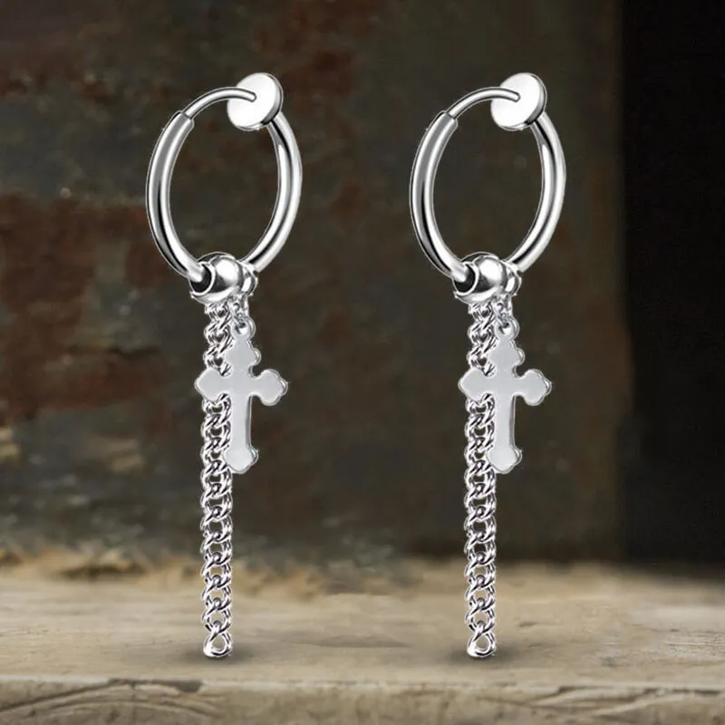 Minimalist Cross Chain Stainless Steel Hoop Earrings