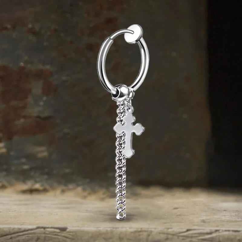 Minimalist Cross Chain Stainless Steel Hoop Earrings
