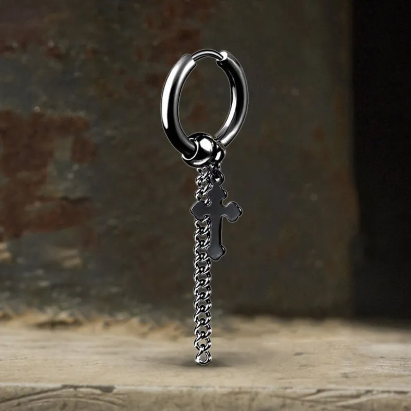 Minimalist Cross Chain Stainless Steel Hoop Earrings