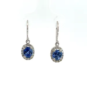 Modern  14kt White Gold 1.90cttw Oval Sapphires  .42cttw Diamond Earrings